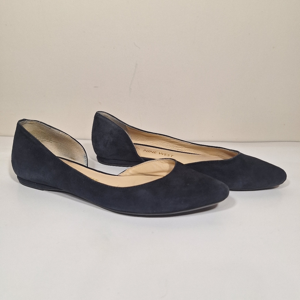 Nine West 9x6 Technology Black Suede D'Orsay Pointed Toe Flats 5.5M